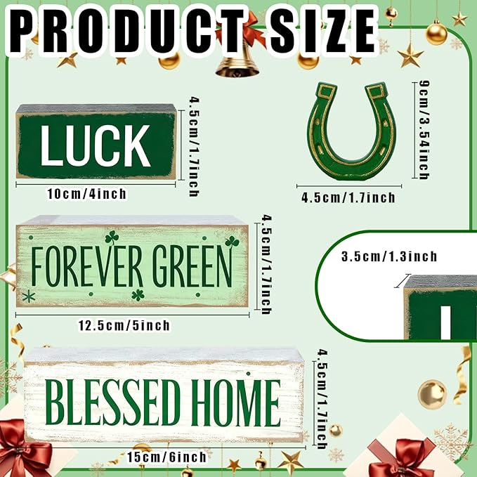 St. Patrick’s Day Decorations - St Patrick Day Lucky Horseshoe Tiered Tray Decor Set - Wooden Tabletop Decoration - Rustic Farmhouse Holiday Home Decor for Indoor Shelf Mantel Coffee Table Gift