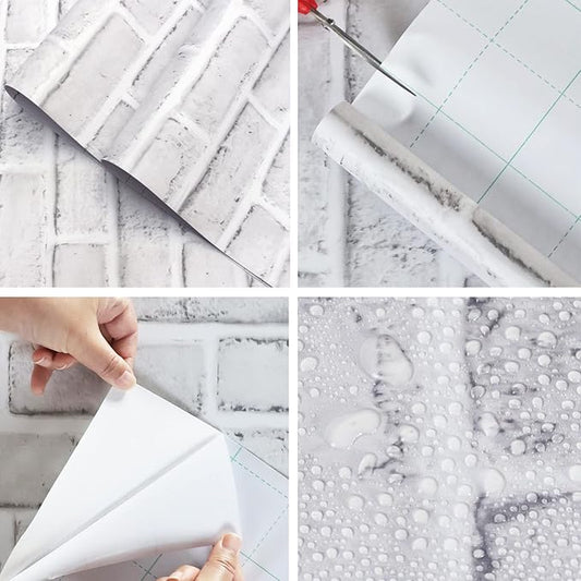 Hopeak White Brick Wallpaper Self-Adhesive Peel and Stick Wallpaper Waterproof and Removable Good for Home Decoration and Furniture Renovation 17.5 x 196 Inch