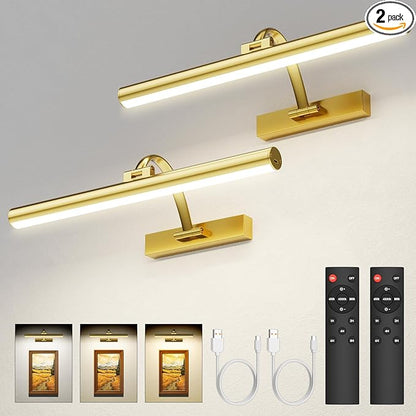 Picture Lights for Wall, 16.5" Rechargeable Art Light with Remote & Timer, 5200mAh Battery Operated Poster Lights, 3 Color Modes & 3 Brightness Levels for Pictures, Gallery, Photos (2 Pack)