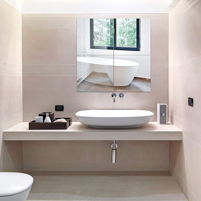 EVENLIVE Full Length Mirror Tiles, 14 Inch x 4 Pieces, Frameless Wall Mirror, Self Adhesive Body Mirror for Gym, Door, Bedroom