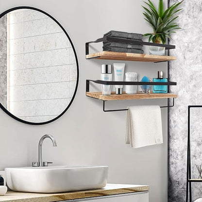 Uten Floating Shelves, Wall Shelf Outdoor, 42x15x8 cm, Shelving Unit for Wall, Towel Holder 6 Hooks, Kitchen Spice Rack, Storage Organiser Shelf for Bedroom, Bathroom, Living Room, Office