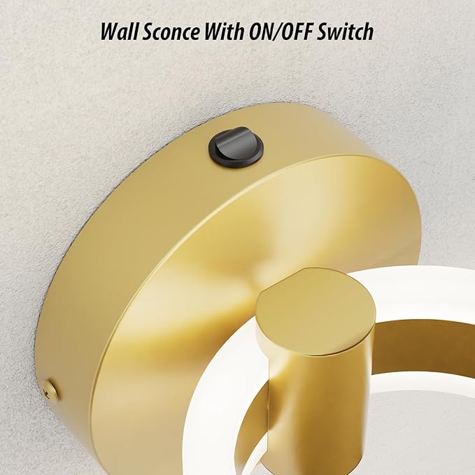 LED Wall Sconces with ON/Off Switch, Gold Rotatable Hardwired Wall Light Fixtures, Built in USB Charging Port, Modern Wall Decor for Bed Lighting.