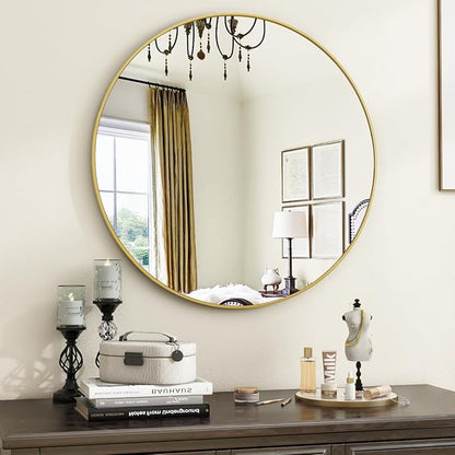 VooBang Gold Round Bathroom Mirror, 20 inch Circle Wall Mounted Hanging Mirror with Simple Modern Circular Metal Frame for Hallway, Entryway, Living Room, Gold Frame