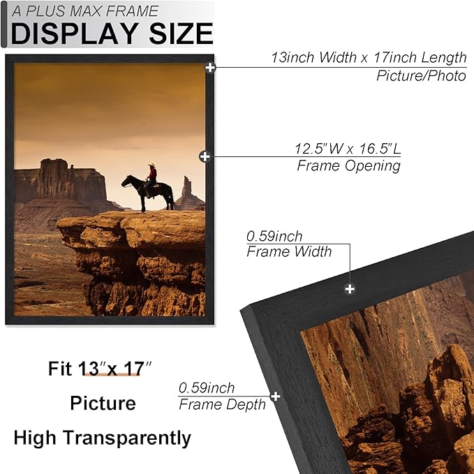 A PLUS MAX 13x17 Picture Frame Set of 6, Black Engineered Wood Frame for 13 x 17 Inch Picture Poster Photo, Light Weight 13 by 17 Frame with Wood-grain for Wall - 6 Pack/Black/13 x17