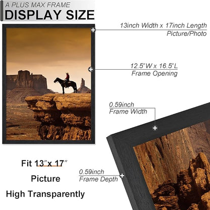 A PLUS MAX 13x17 Picture Frame Set of 6, Black Engineered Wood Frame for 13 x 17 Inch Picture Poster Photo, Light Weight 13 by 17 Frame with Wood-grain for Wall - 6 Pack/Black/13 x17