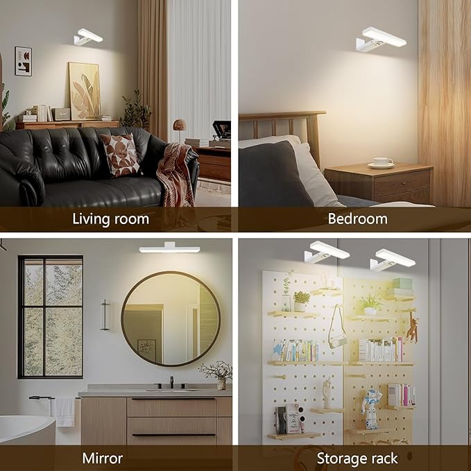 2Pack Picture Lights for Wall, 4500mAh Rechargeable Battery Painting Lights with 3 Color Temps,Remote Dimmable Timer Poster Light,Wall Decor Light for Art Display,Frame