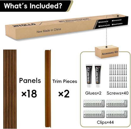 18Pack WPC Wainscoting Panels, 48.2 x 6.2 Inches 3D Accent Wall Panels for Interior Wall Decor, Fluted Wood Paneling for Living Room, TV Background, Office, Bedroom (Teak)