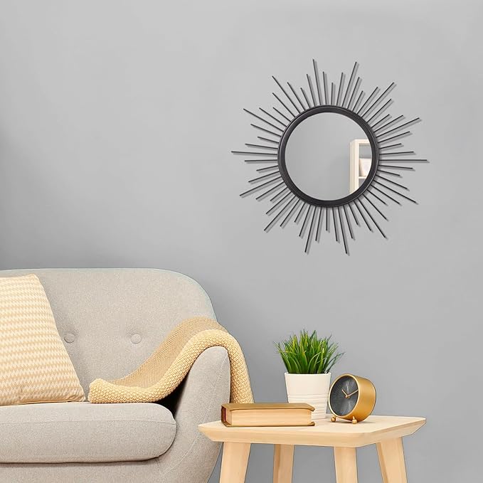 Black Sunburst Spoked Mirrors for Wall Boho Home Round Wall Art Mirror Classic Metal Modern Hanging Mirror Living Room Hallway Bathroom Bedroom Office Vanity Entryway 16