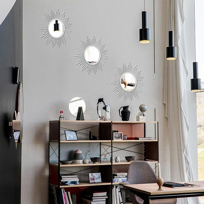 Cityelf 3 Set Sunburst Mirrors for Wall Decorative Metal Mirrors Small Mirror Sets Decor Hanging Mirror Wall Sculpture for Bedroom Living Room Entryway
