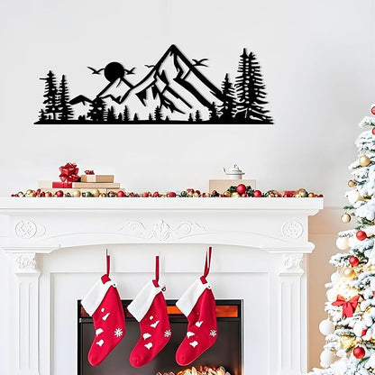 DICYWUDI Black Metal 15.7 x 5.3 inch Mountain Wall Decor – Minimalist Wall Art for or Indoor Kitchen Bathroom Bedroom Living Room Dining Room