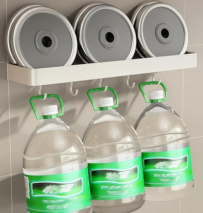 SEIDO Space-Saving Kitchen Utensil Holder | No-Drill Shelf Organizer | Wall Mount Spice Rack with Hooks | Space Aluminum | 12 Inch Long | White | 2-Piece Set