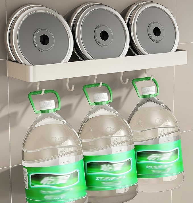 SEIDO Space-Saving Kitchen Utensil Holder | No-Drill Shelf Organizer | Wall Mount Spice Rack with Hooks | Space Aluminum | 20 Inch Long | White | 2-Piece Set