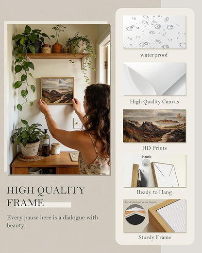 SHENIFY Landscape Framed Canvas Wall Art Vintage Classical Seaside Path Wilderness Prints Modern Hallway Kitchen Office Decor - 8x10in Natural Framed