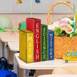 4 Pcs Back to School Table Decoration Wooden Subject Decoration Welcome Back to School Tiered Tray Decor Wood Book Sign Farmhouse for Class Party Home Shelf Coffee Table