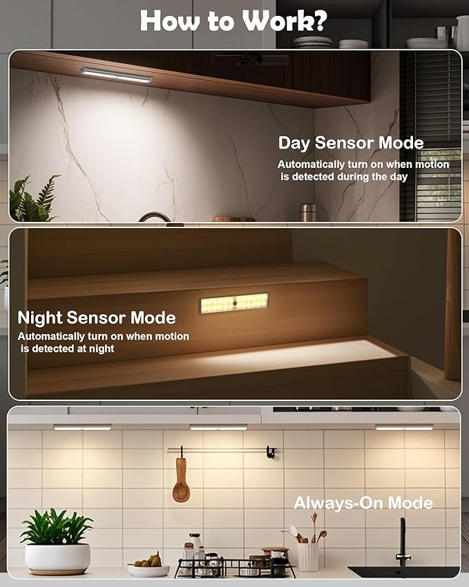 SZOKLED Motion Sensor Night Lights, 58-LED RGB Under Cabinet Lighting Wireless, 1100mAh Rechargeable Under Cabinet Lights Dimmable Closet Lights for Step, Stair, Kitchen,Hallway (2 Pack)