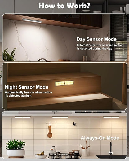 SZOKLED 58-LED Under Cabinet Lighting Wireless, RGB Motion Sensor Night Lights, 1100mAh Magnetic Under Cabinet Lights for Kitchen, Shelf, Stair, 15 Color (4 Pcs)