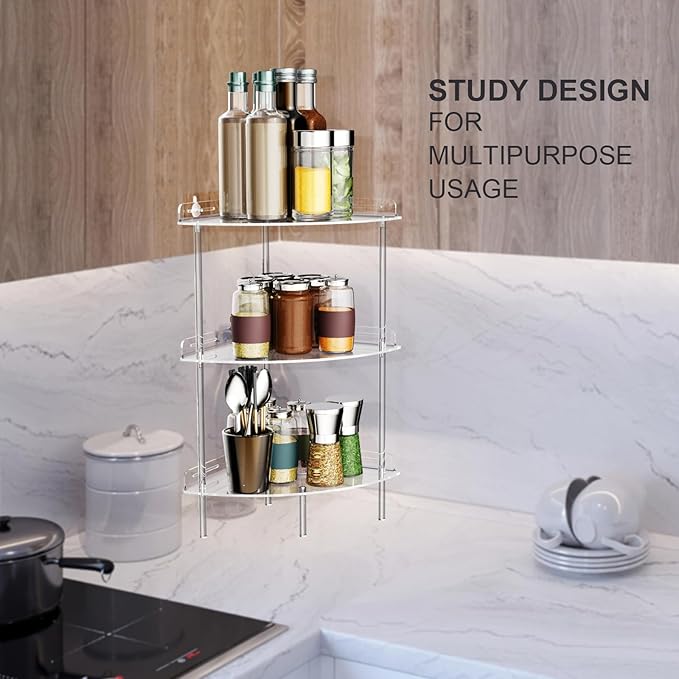 Corner Shower Caddy, 3 Tier Acrylic Shower Organizer Corner for Inside Shower, Rustproof Floor Standing Shower Shelves for Bathroom, Clear