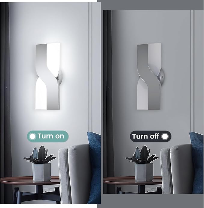 Modern LED Wall Sconce, 6000K Cool White Hardwired Wall Light Fixtures, 8W Chrome Acrylic Wall Mounted Lighting Fixture for Bedroom, Living Room, Hallway, Corridor