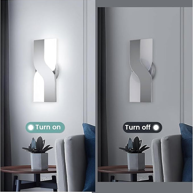 Modern LED Wall Sconce, 6000K Cool White Hardwired Wall Light Fixtures, 8W Chrome Acrylic Wall Mounted Lighting Fixture for Bedroom, Living Room, Hallway, Corridor