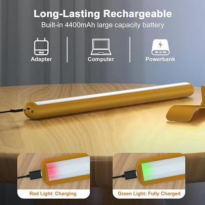 Starxing Picture Light with Remote, Wireless Battery Painting Light with 3 Lighting Colors, 4400mAh Rechargeable Art Light Display Lamp, Dimmable Timer Lamp for Artwork Gallery (Gold)