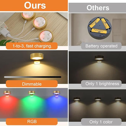 3Pcs Rechargeable Picture Lights,13 RGB Color Magnetic Led Wireless Art Display Light Battery Operated Wall Lights for Pictures with Remote Dimmable and Timer, for Picture Frame Paintings-RGB Gold