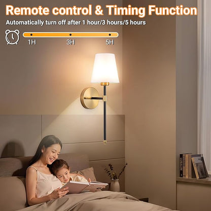 Battery Operated Wall Sconces Set of 2, Wireless Wall Light with 10000mAh RGB Dimmable Magnetic Bulb, Rechargeable Wall Sconce with Remote Control for Bedroom Living Room