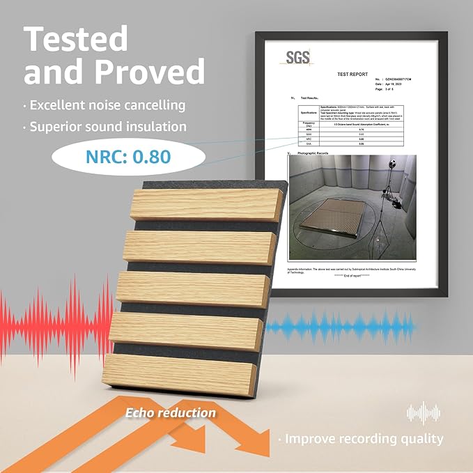 Art3d 6-Piece Wood Slat Acoustic Panels for Stylish Decor and Noise Reduction, 3D Textured Panel for Ceiling and Wall, Oak