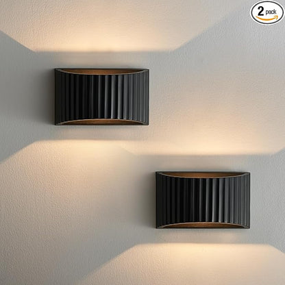 2 Pack Black Modern LED Wall Sconces Wall Lighting, Gypsum 3000K Warm White Indoor Hardwired Wall Mount Light Fixtures Lamp Up and Down for Living Room Bedroom Hallway Dining Room