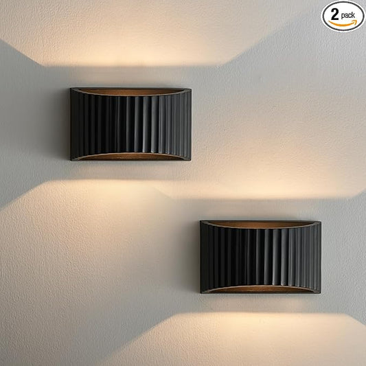 2 Pack Black Modern LED Wall Sconces Wall Lighting, Gypsum 3000K Warm White Indoor Hardwired Wall Mount Light Fixtures Lamp Up and Down for Living Room Bedroom Hallway Dining Room