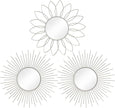3 Pack Metal Mirrors for Wall Sunburst Wall Mirrors Home Décor Decorative Hanging Wall Art for Living Room Bedroom Entryway (White, Flower+Sunburst)