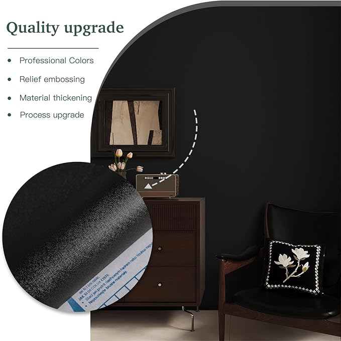 Dimoon 17.7''x78.7'' Peel and Stick Wallpaper Black Contact Paper for New Environmentally Friendly Materials Thickening Upgrade Embossed Renter Friendly Wall Paper Modern Vinyl Wrap Countertop Bedroom