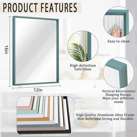 AAZZKANG Metal Framed Rectangle Wall Mounted Mirror Decorative Modern Bedroom Bathroom Vanity Mirrors Vertical or Horizontal Blue