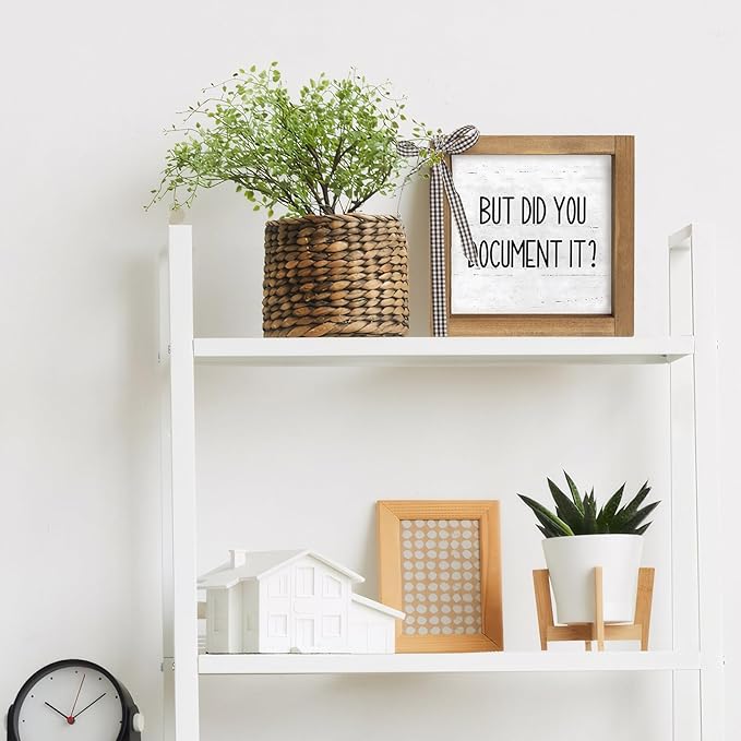 But Did You Document It Sign, 6 Inch Wooden Funny Office Decor, Fun Desk Accessories for Women HR Rustic Cubicle Table Shelf Farmhouse Home Decorations