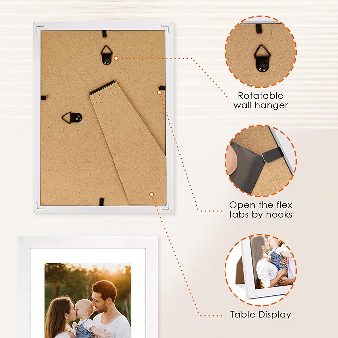 FIXSMITH 5x7 Picture Frame Bulk-4 Pack, Photo Frame with HD Plexiglass, Display Pictures 4x6 with Mat or 5x7 Without Mat, White Picture Frames Collage Wall Decor, Wall & Tabletop Picture Frames