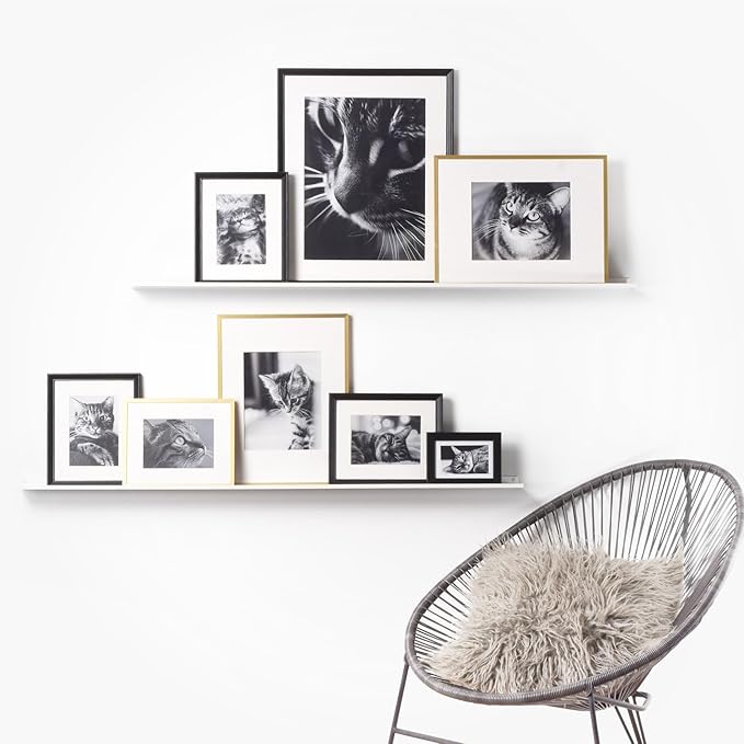 Metal Picture Ledge, Wall Mounted Floating Shelf - 48" White (Set of 2)