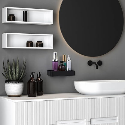 Z metnal Small Glass Bathroom Shelves, Matte Black Floating Shelf, Mini Wall Shelf Organizer, Wall Mounted (Dark Glass, 8 inch/20cm)