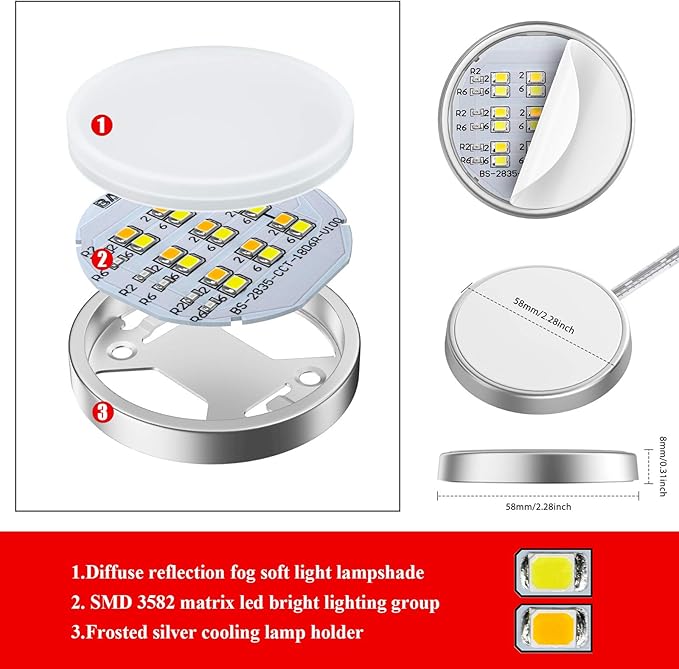 MYPLUS Under Cabinet Lighting with Remote, 4 Packs LED Pucks Lights,390Lm,12V,7.2W,24 Keys Remote Controll with Dimmable and Timing Function Led Lights for Kitchen,Closet,Cabinet,Counter