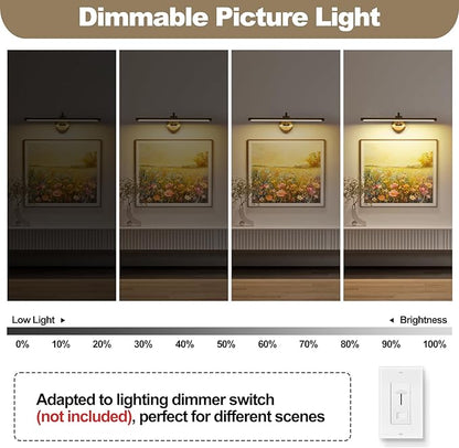 Hard-Wired Picture Lights 23.62 Inch Dimmable LED Wall Art Lighting Modern Brass Gallery Light Poster Lights Adjustable Swing Arm Picture Frame Light For Display Art Work,14W,2700K, Warm White