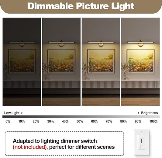 Hard-Wired Picture Lights 23.62 Inch Dimmable LED Wall Art Lighting Modern Brass Gallery Light Poster Lights Adjustable Swing Arm Picture Frame Light For Display Art Work,14W,2700K, Warm White