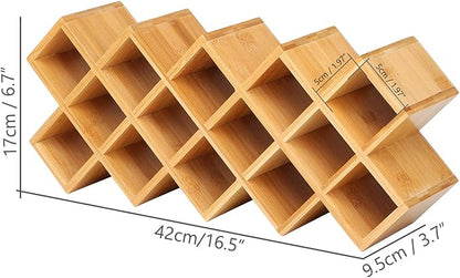 Criss-Cross 18-Jar Bamboo Countertop Spice Rack Organizer, Kitchen Cabinet Cupboard Wall Mount Door Spice Storage, Fit for Round and Square Spice Bottles, Free Standing for Counter, Cabinet or Drawers