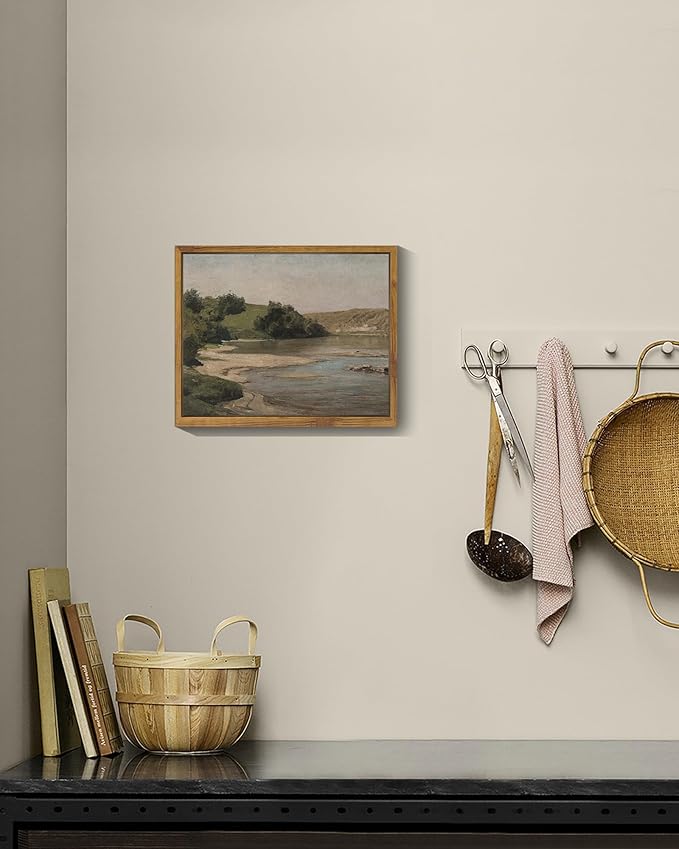SHENIFY 8x10in Vintage Landscape Mountain River Decor for Bathroom Office Hallway Decor - Natural Framed