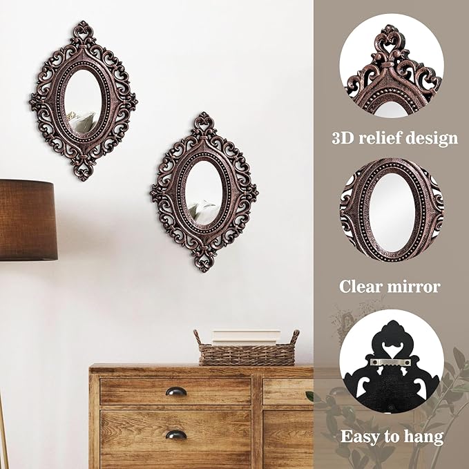 ZEXUIRU Set of 4 Wooden Rustic Wall Mirror Vintage Style Decorative Entry Mirror Farmhouse Wall Decoration for Living Room Bedroom Bathroom Kitchen