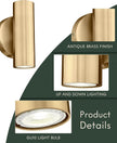 2-Light Wall Light, Brass Gold Wall Sconce, Indoor Up and Down Wall Lamp for Bedroom Bathroom Stair Entryway (2 Pack), WL4830-2W-BB-2PK