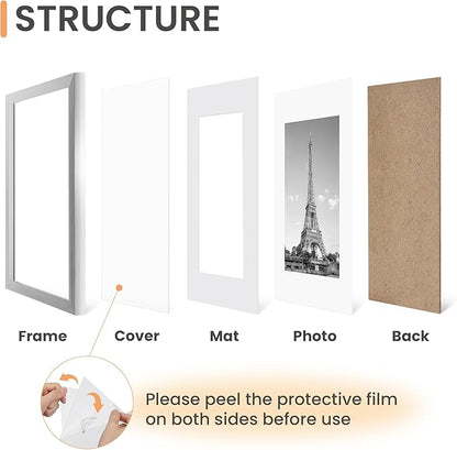 upsimples 11x14 Picture Frame Set of 5, Display Pictures 8x10 with Mat or 11x14 Without Mat, Wall Gallery Photo Frames, Silver