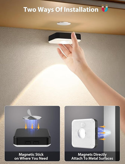 GBEAST 6 Pack Under Cabinet Lighting, Puck Lights with Remote, Motion Sensor Light Indoor, 3 Color Temps & 9 RGB Dimmable Closet Light, Rechargeable Cabinet Lights for Kitchen, Bedroom, Shelf(Black)