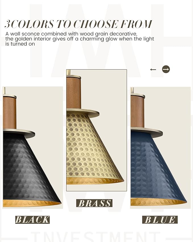 Antique Brass Wall Sconce, HWH Hammered Barn Wall Light Fixtures, 1-Light Single Sconce Vanity Light, Farmhouse Wall Lamp for Bedroom Bedside Kitchen Hallway, Hammered Metal Shade, 5HZG74B-L BG