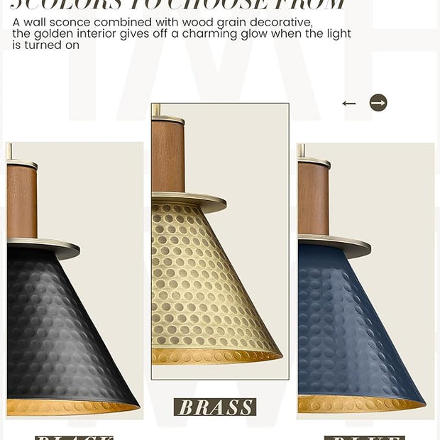 Antique Brass Wall Sconce, HWH Hammered Barn Wall Light Fixtures, 1-Light Single Sconce Vanity Light, Farmhouse Wall Lamp for Bedroom Bedside Kitchen Hallway, Hammered Metal Shade, 5HZG74B-L BG