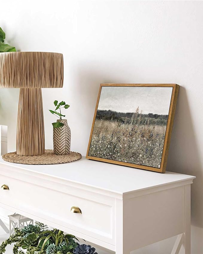 InSimSea Framed Canvas Wall Art Vintage Decor, Wildflower Field Canvas Wall Art Paintings Prints, Rustic Landscape Wall Decor for Bathroom Office Dining Room, 9