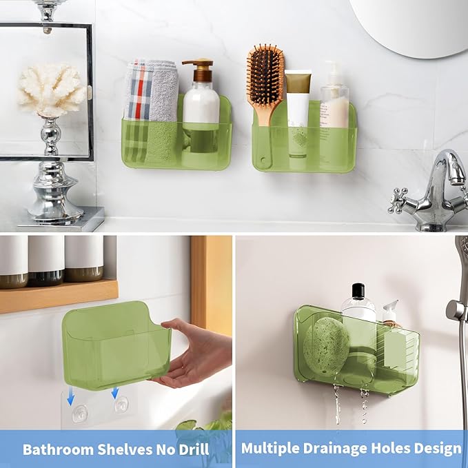Diesisa 2pc Acrylic Wall Mount Organizer, Adhesive Cabinet Door Organizer,Acrylic Bathroom Shelves for Wall,No Drilling Hang Walls,with Self Adhesive Tape, for Bathroom, Kitchen, Living Room-Green