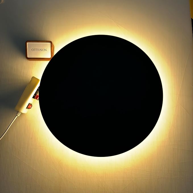 Black Modern Wall Sconce OTTOSON Round Disc Sconces Wall Lighting Metal Circular Stairwell Lighting 3000K Warm LED Wall Lights for Living Room Bedroom Stairway - 16"